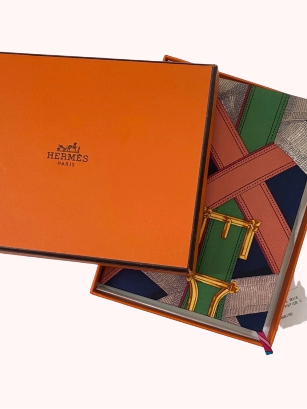 Hermes Silk Notebook with Orange, Green & Gold Detailing with box